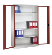 Stahlschrank 8930-055 S10101 lichtgrau, rubinrot, Acrylglas 120,0 x 40,0 x 195,0 cm, aufgebaut